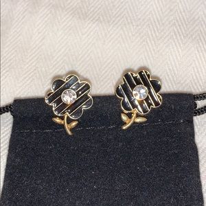 Black/gold enamel earrings with crystal accents